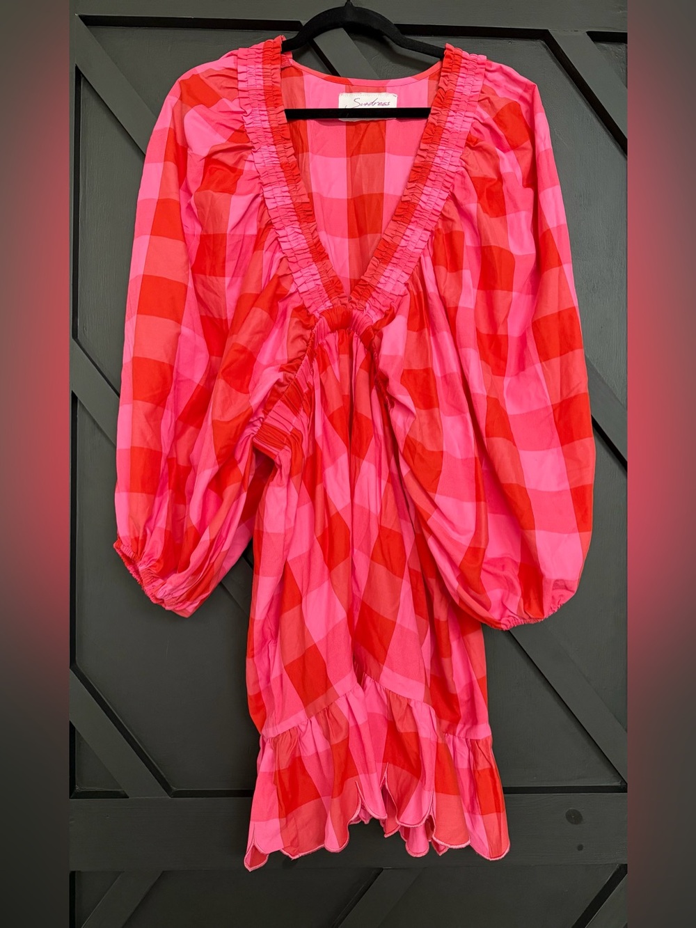 Sundress Paris Marine Dress in Big Gingham Red And Pink, Size L/XL - Picture 6 of 14